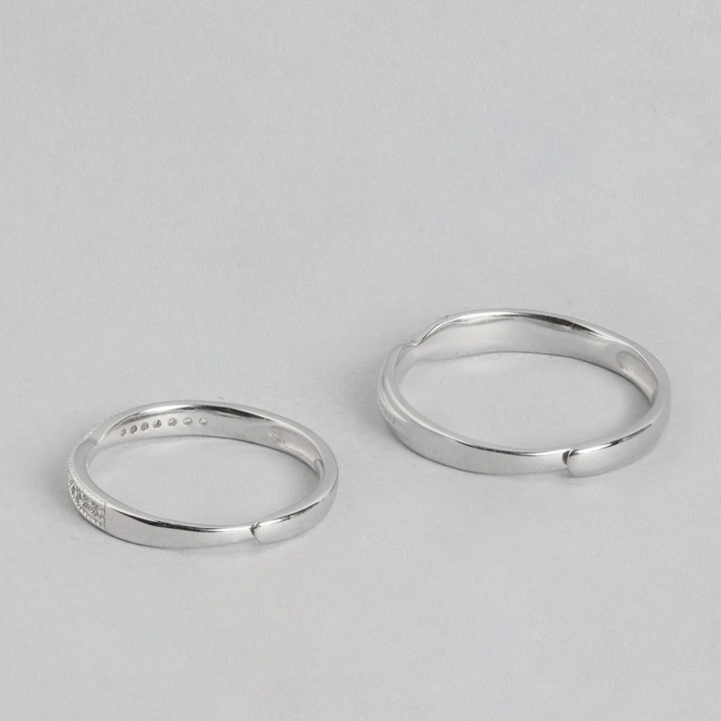 Plain CZ 925 Sterling Silver Couple Ring (Adjustable) - Image 9