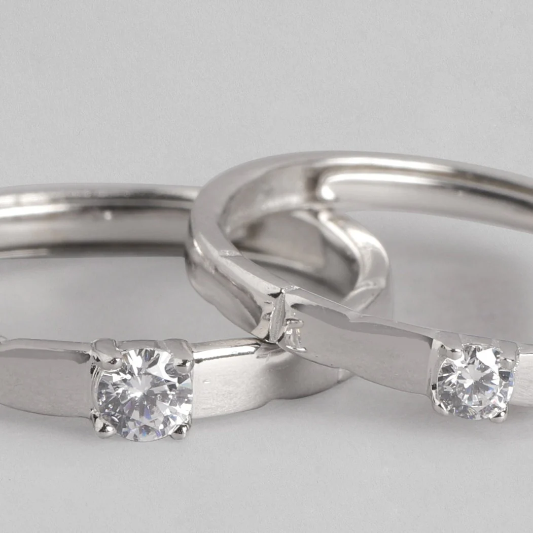 CZ Solitaire 925 Sterling Silver Couple Ring (Adjustable) - Image 7