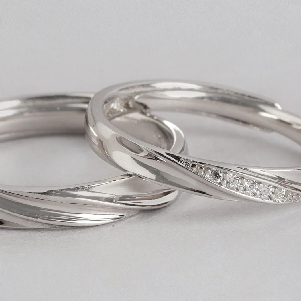You & Me Rhodium Plated 925 Sterling Silver Couple Ring (Adjustable) - Image 7