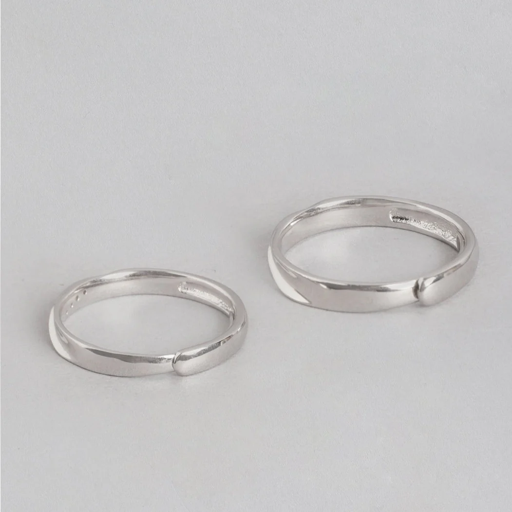 You & Me Rhodium Plated 925 Sterling Silver Couple Ring (Adjustable) - Image 8