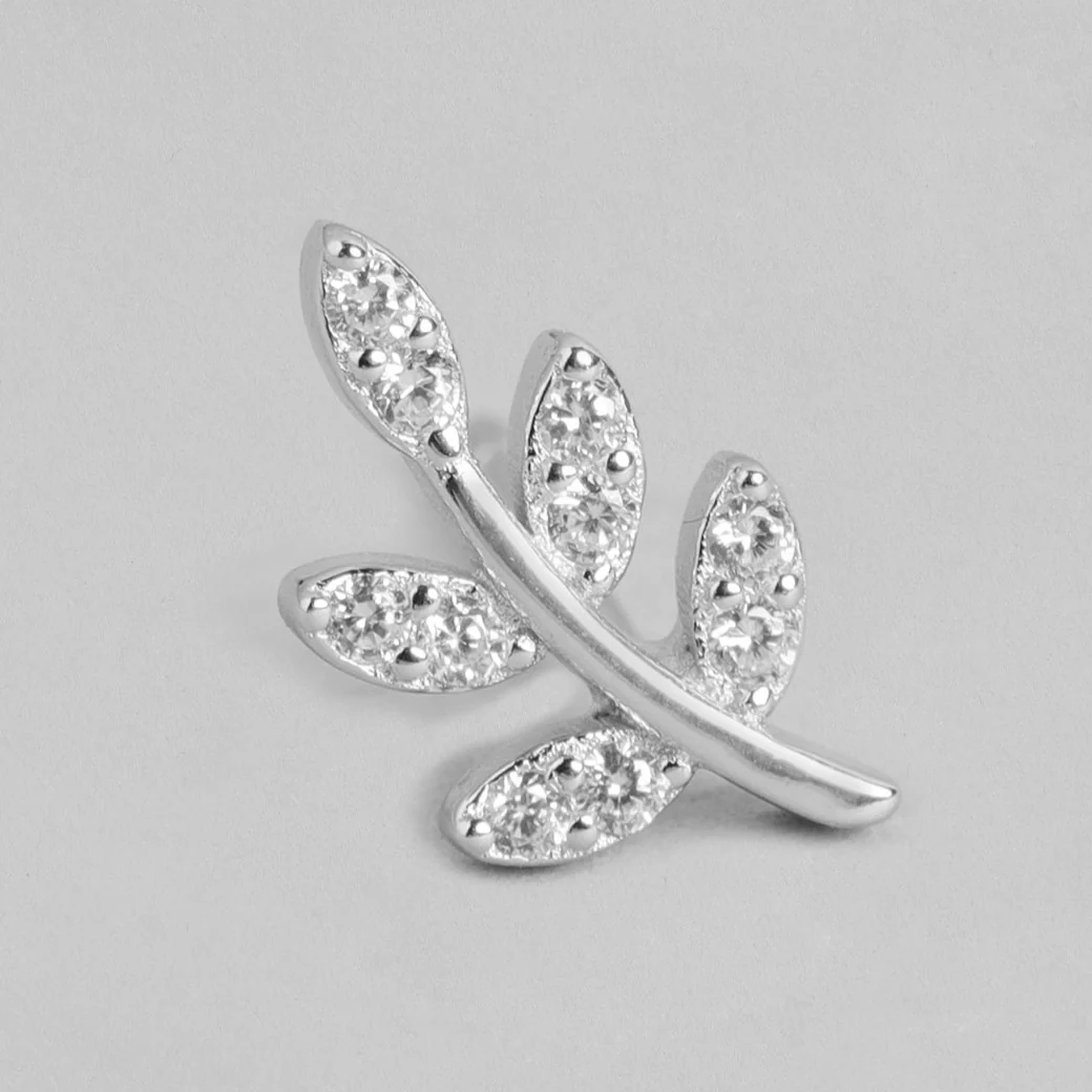 Minimal Leaf CZ Rhodium Plated 925 Sterling Silver Earring - Image 5