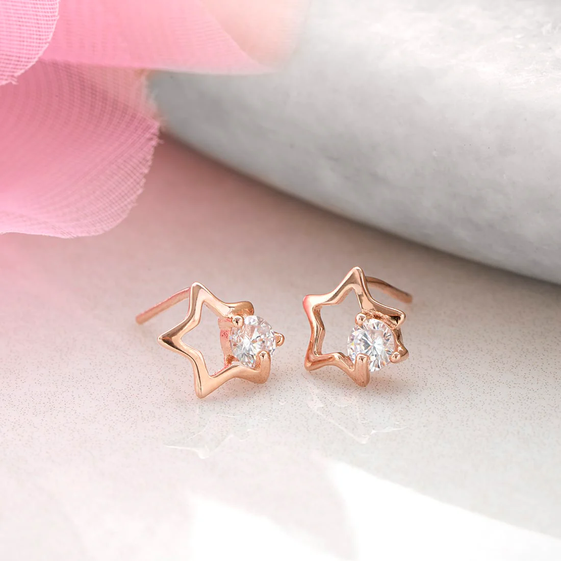Star CZ Rose-Gold Plated 925 Sterling Silver Earrings