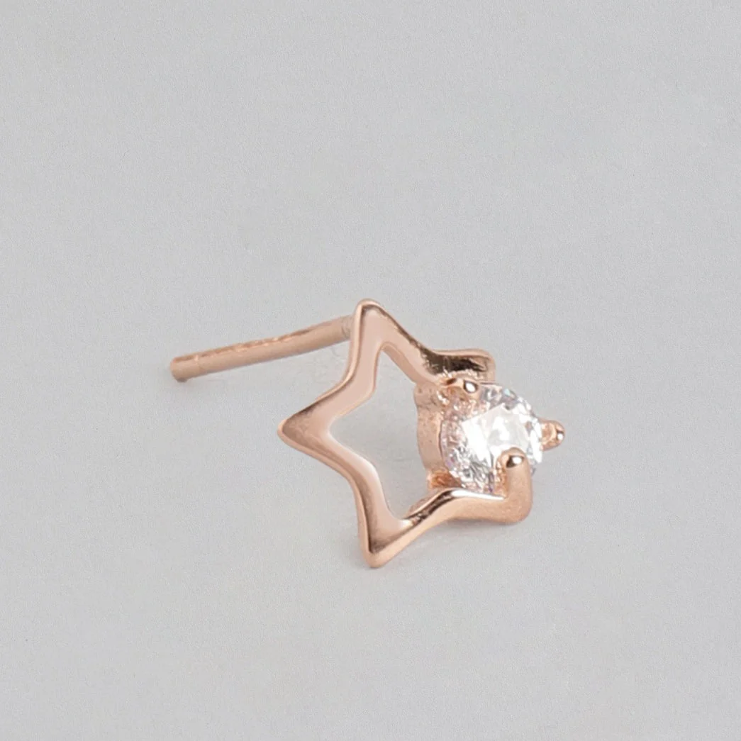 Star CZ Rose-Gold Plated 925 Sterling Silver Earrings - Image 4