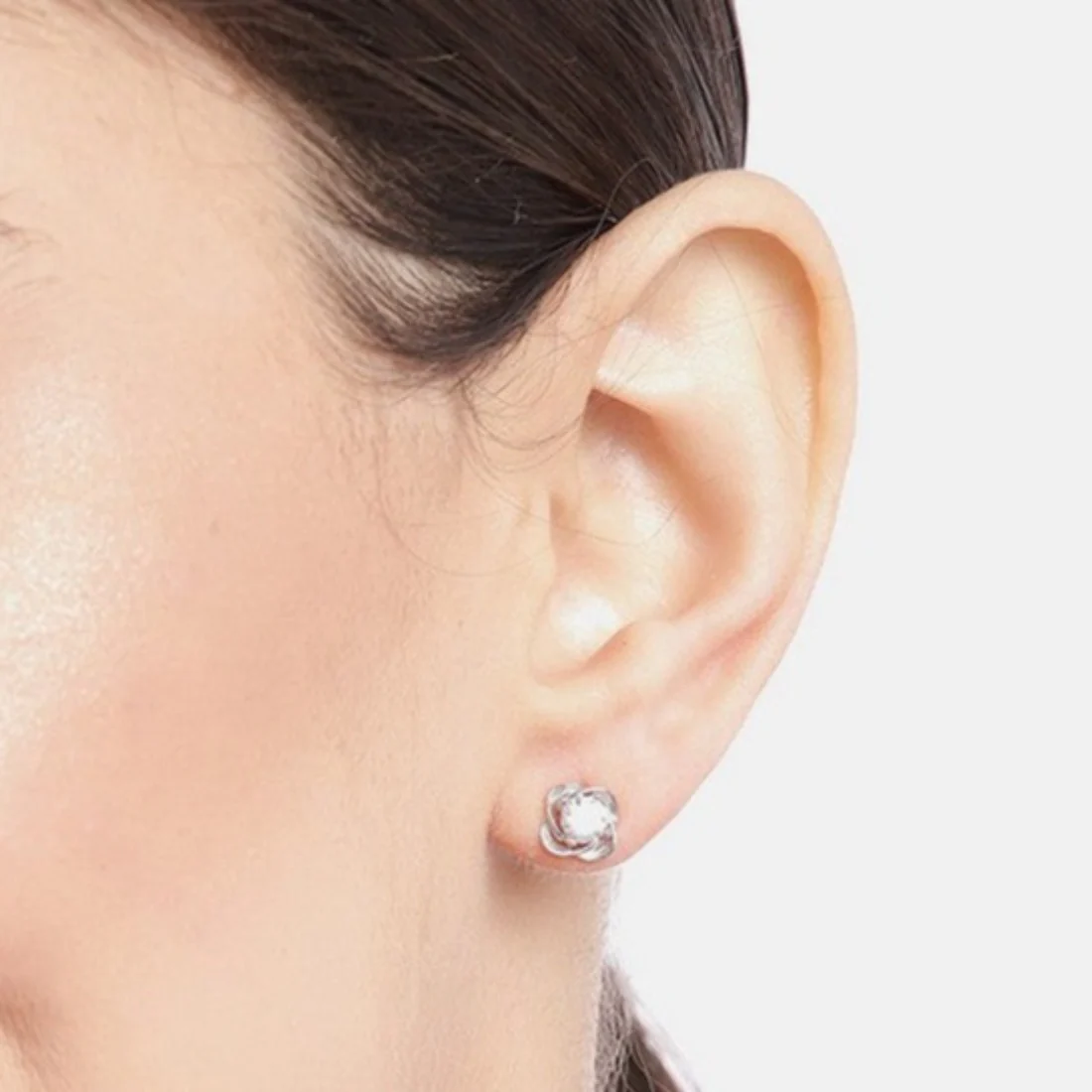 Flower Solitaire CZ 925 Sterling Silver Stud Earrings - Image 4