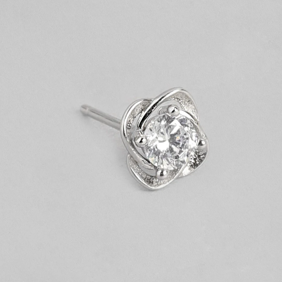 Flower Solitaire CZ 925 Sterling Silver Stud Earrings - Image 5