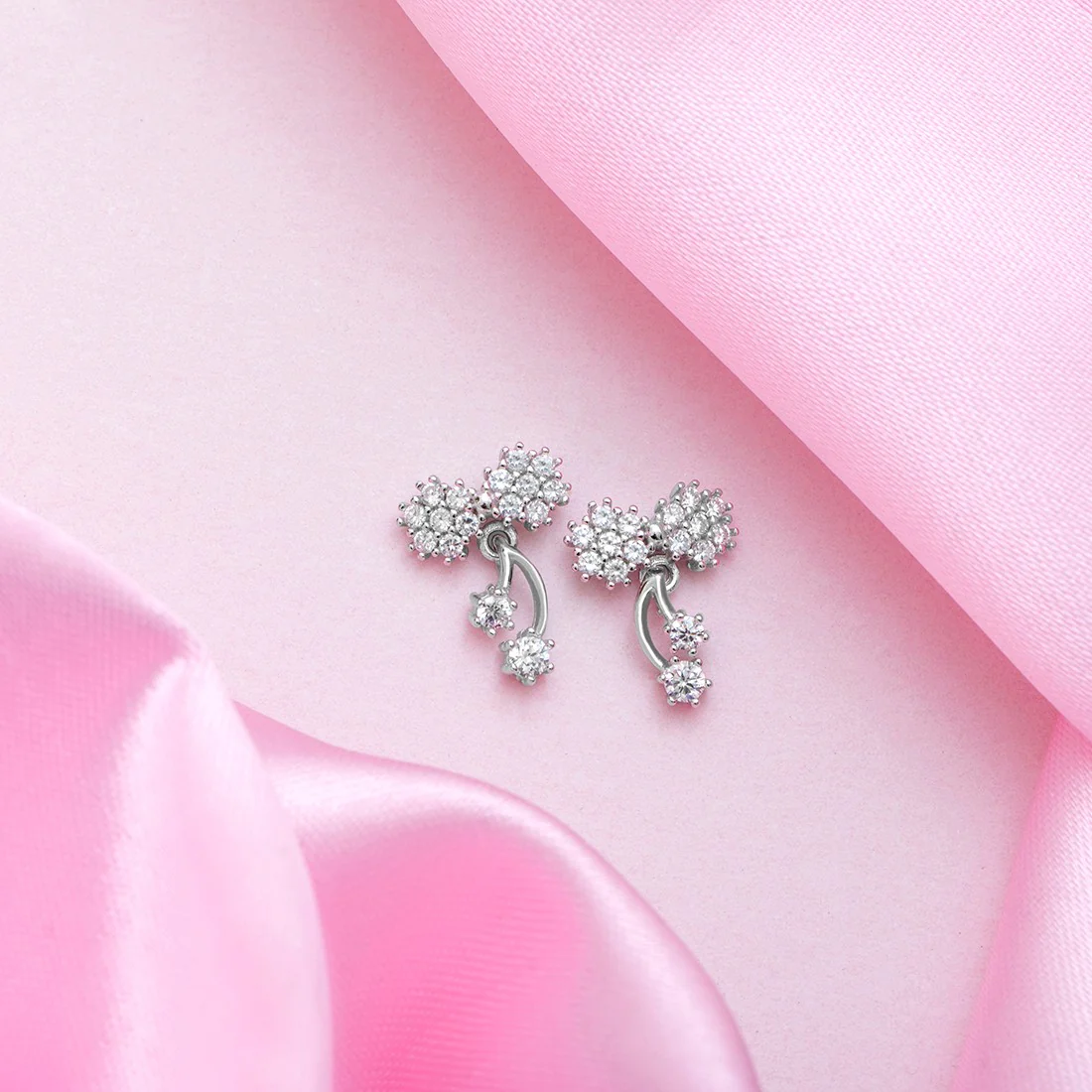 Cherry CZ Studded 925 Sterling Silver Drop Earrings