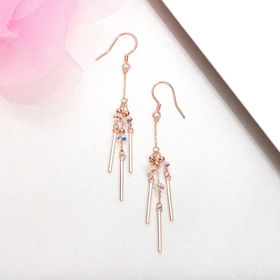 CZ Rose Gold Plated 925 Sterling Silver Drop Earrings