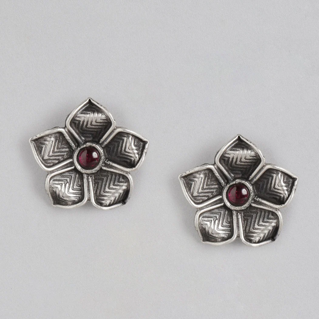 Blossom Oxidised 925 Sterling Silver Earrings - Image 2