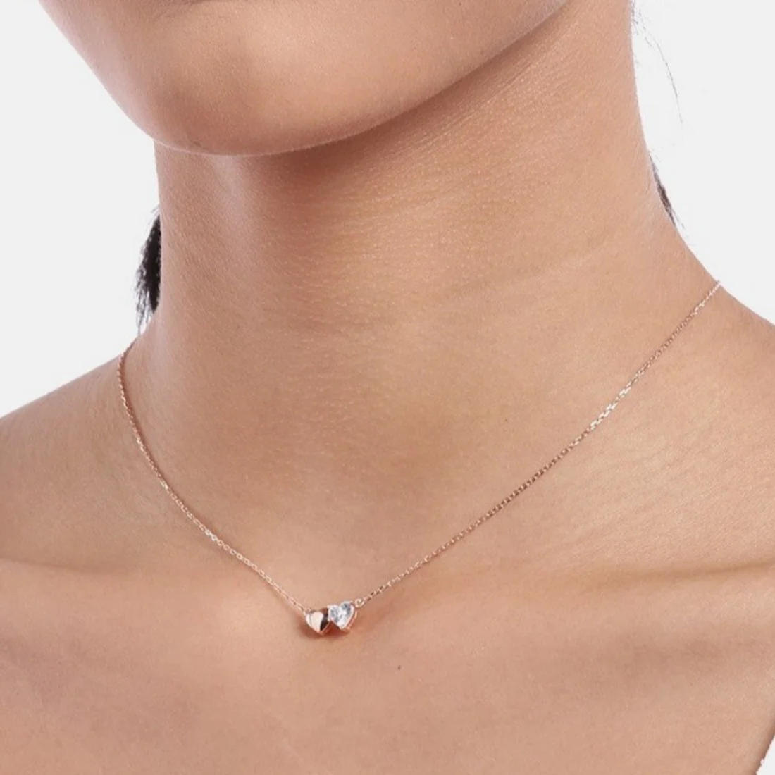 Double Heart Rose Gold Plated 925 Sterling Silver Necklace - Image 2