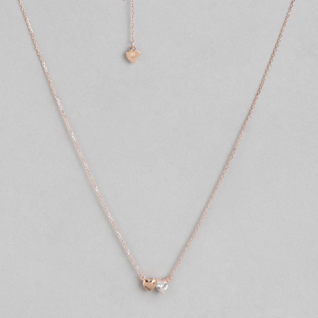Double Heart Rose Gold Plated 925 Sterling Silver Necklace - Image 4