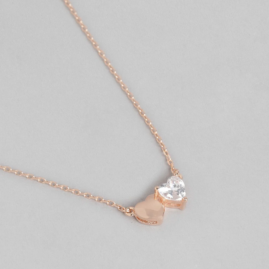 Double Heart Rose Gold Plated 925 Sterling Silver Necklace - Image 5