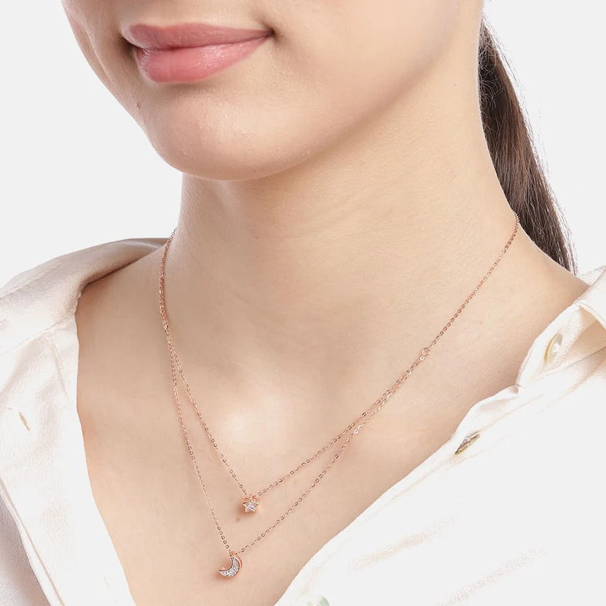 Star & Moon 925 Sterling Silver Layered Necklace - Image 2
