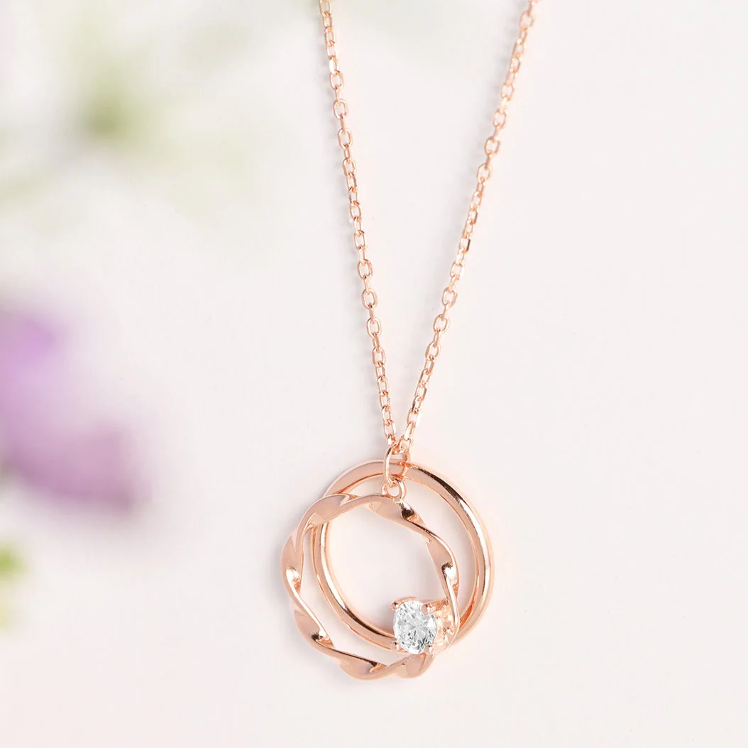 Infinity Circles Rose Gold Plated 925 Sterling Silver CZ Necklace