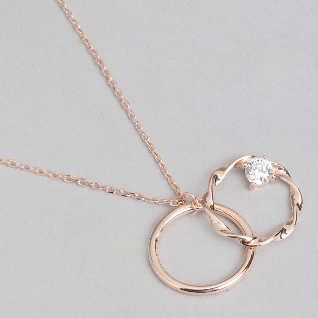 Infinity Circles Rose Gold Plated 925 Sterling Silver CZ Necklace - Image 4