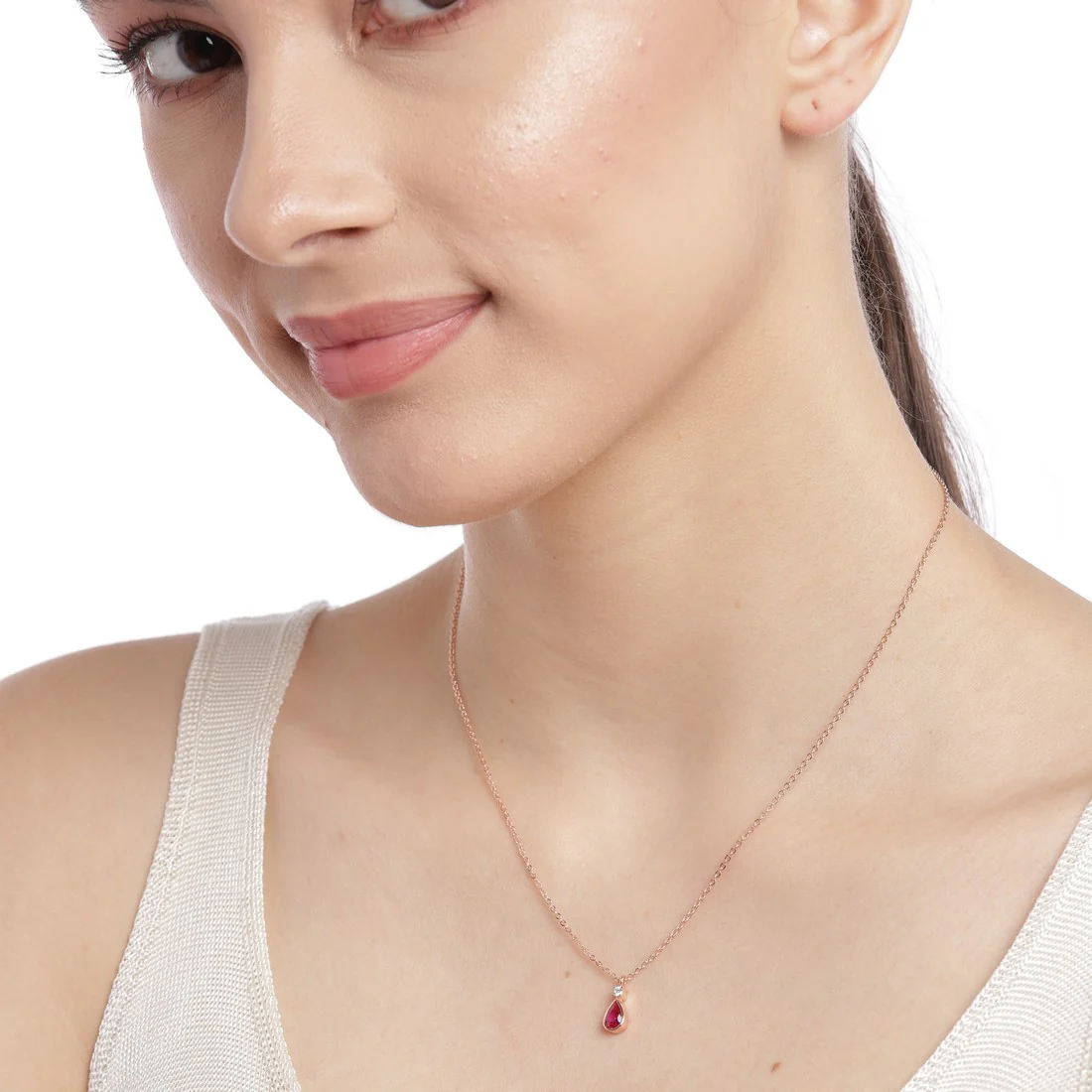Ruby Tear Drop Rose Gold Plated 925 Sterling Silver Necklace - Image 5