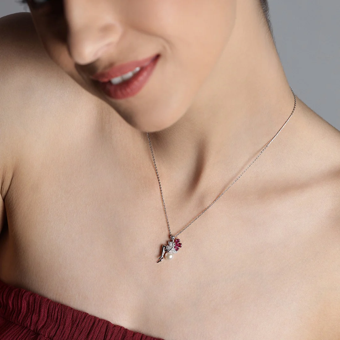 Ruby Clover Lady 925 Sterling Silver CZ Necklace - Image 2