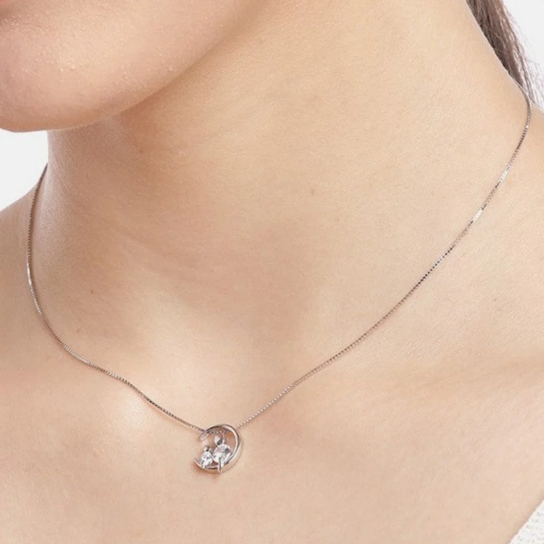 Moon CZ Studded 925 Sterling Silver Necklace - Image 2