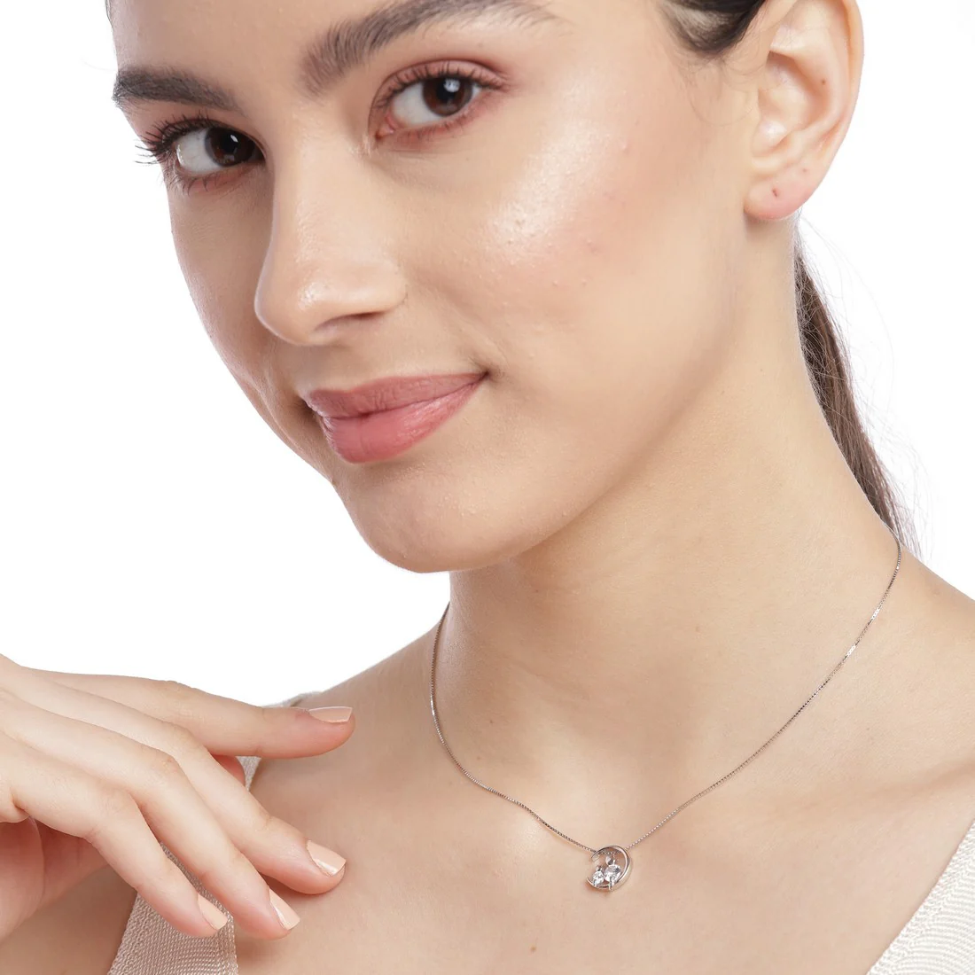 Moon CZ Studded 925 Sterling Silver Necklace - Image 3