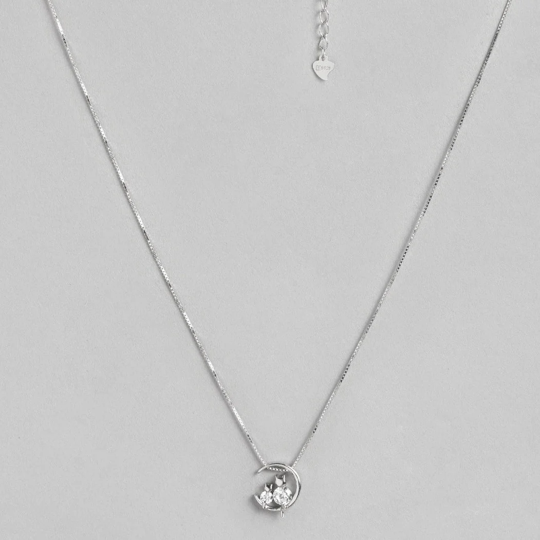 Moon CZ Studded 925 Sterling Silver Necklace - Image 4