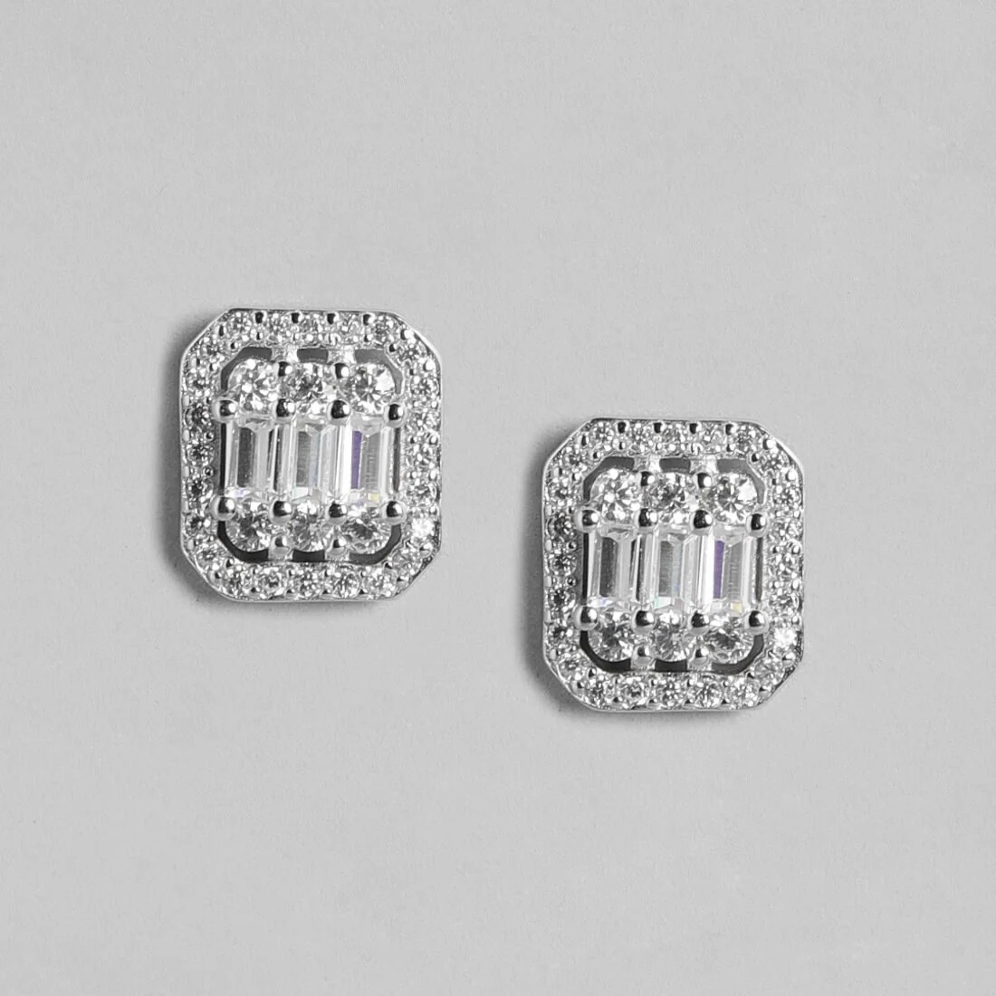 Shining Silver Baguette 925 Silver Earrings - Image 6