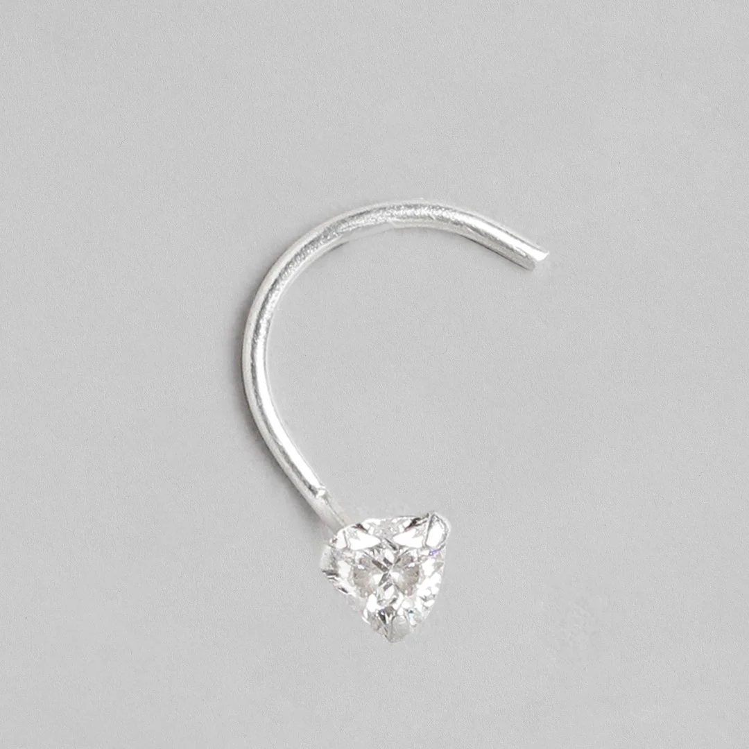 Tiny Heart Solitaire 925 Silver Nose Pin - Image 3