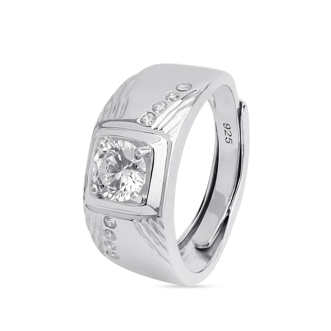CZ Studded Rhodium Plated 925 Sterling Silver Ring for Him (Adjustable) - Image 5