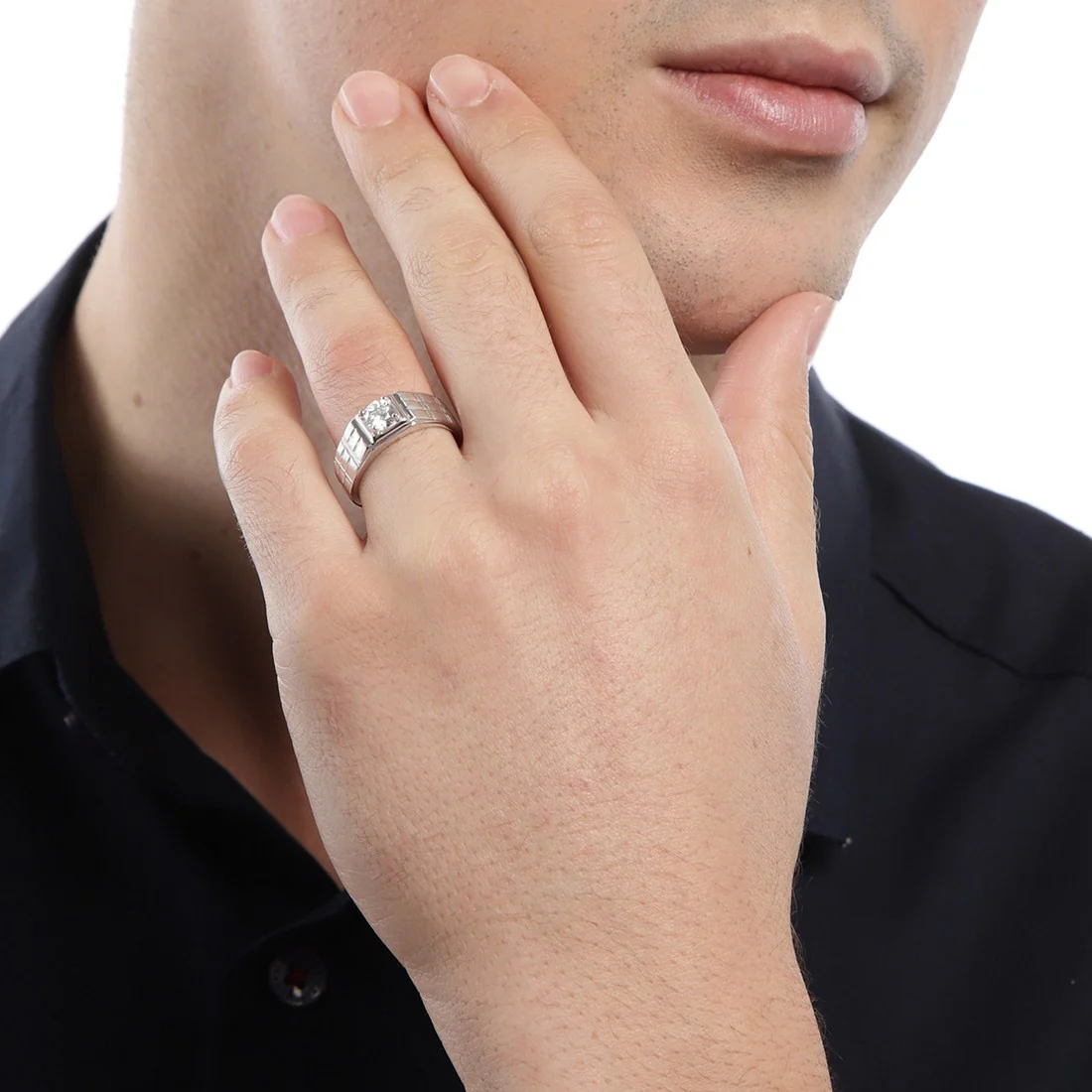 CZ Solitaire 925 Sterling Silver Ring for Him (Adjustable) - Image 3