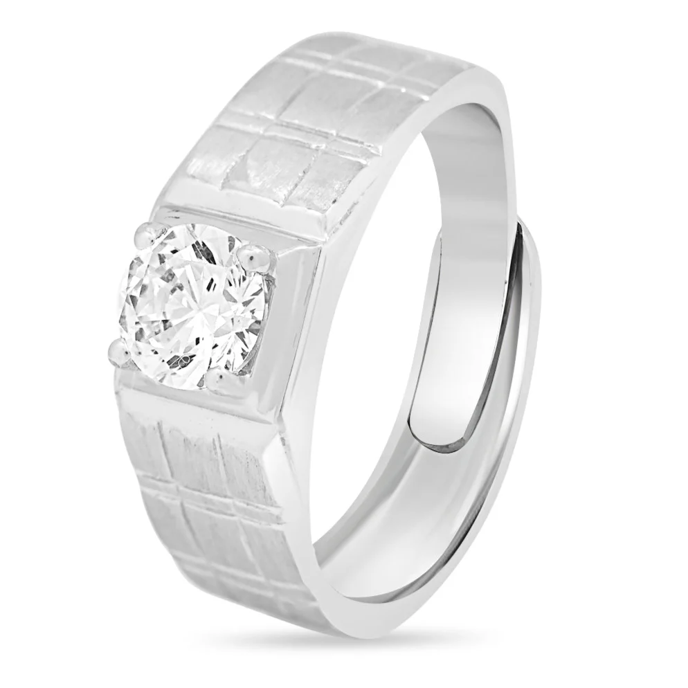 CZ Solitaire 925 Sterling Silver Ring for Him (Adjustable) - Image 5