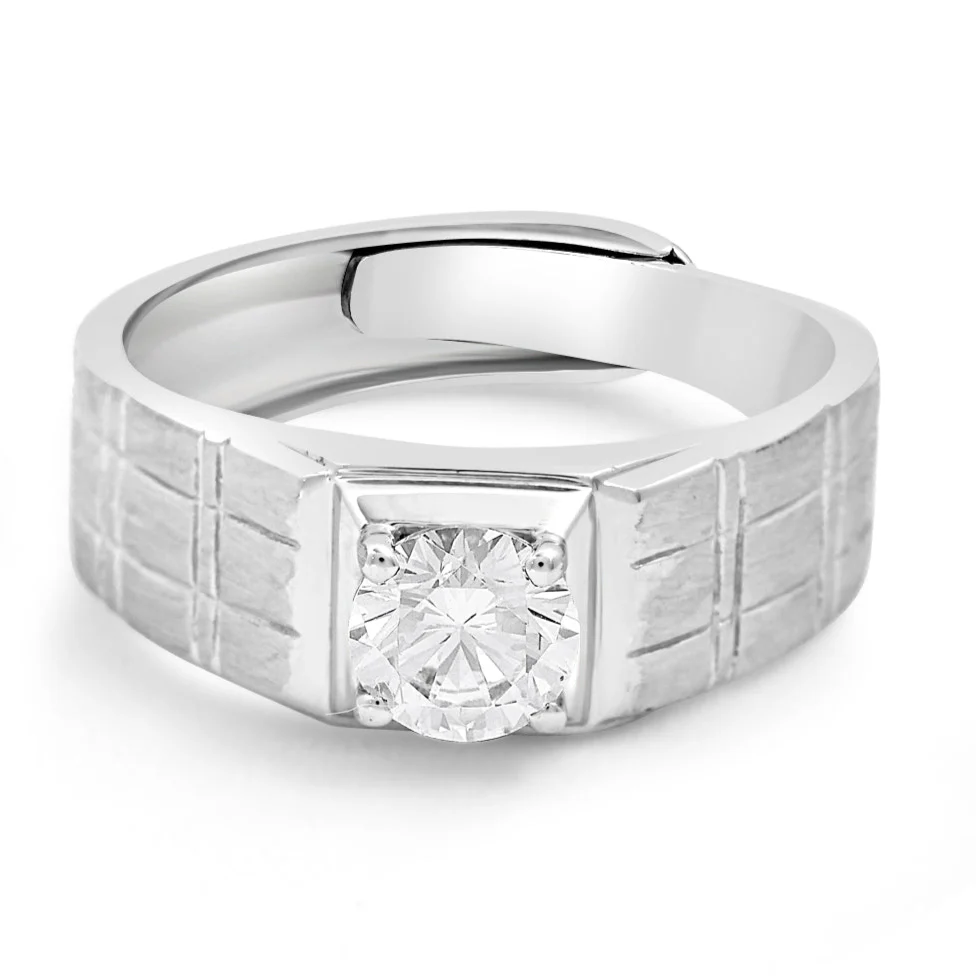 CZ Solitaire 925 Sterling Silver Ring for Him (Adjustable) - Image 6