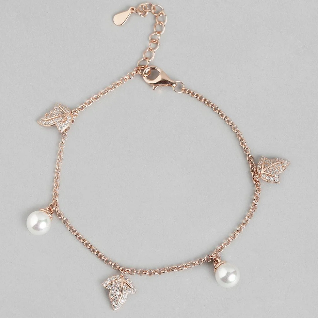 Twinkling Leaves and Cute Pearls Charm 925 Silver Bracelet - Image 5