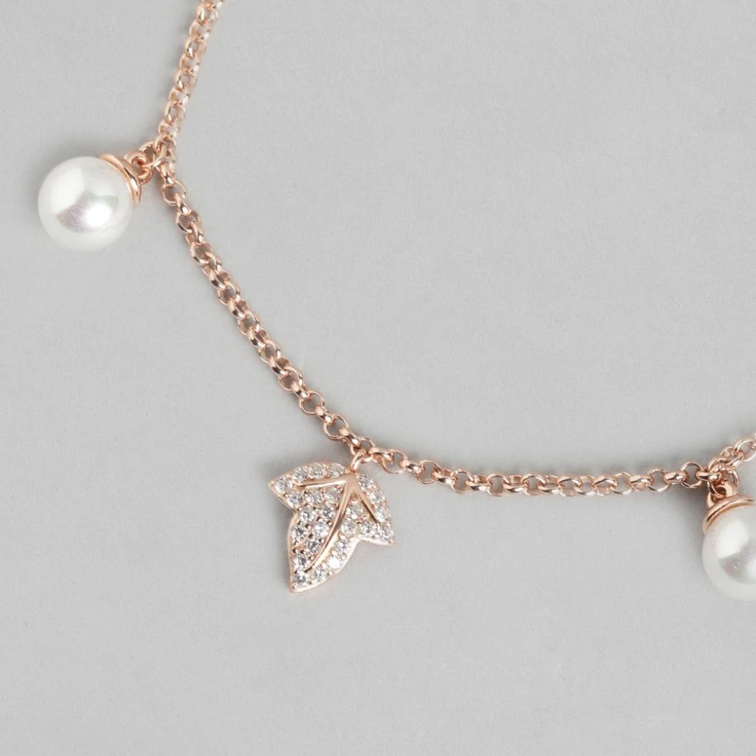 Twinkling Leaves and Cute Pearls Charm 925 Silver Bracelet - Image 6