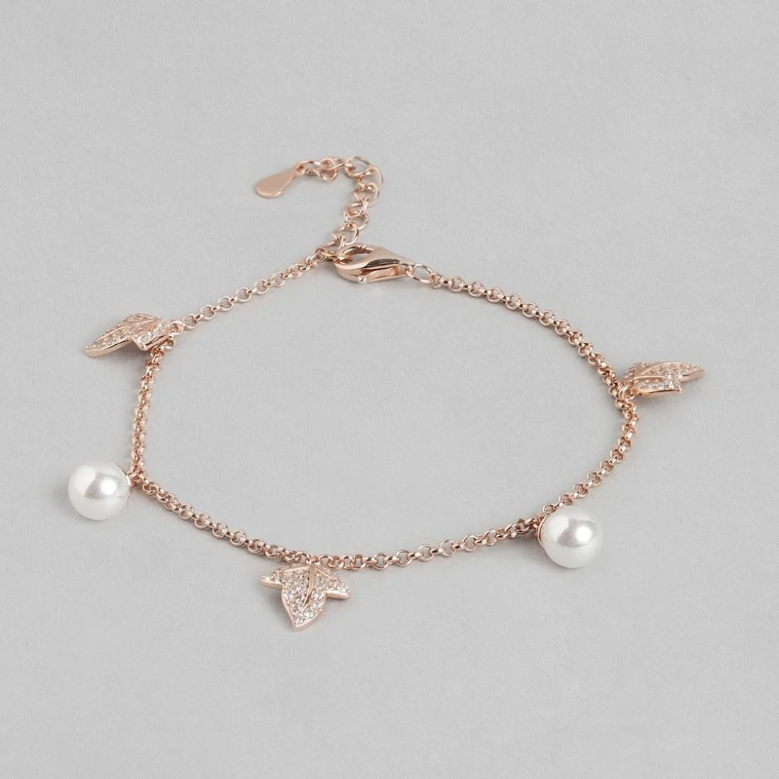 Twinkling Leaves and Cute Pearls Charm 925 Silver Bracelet - Image 7