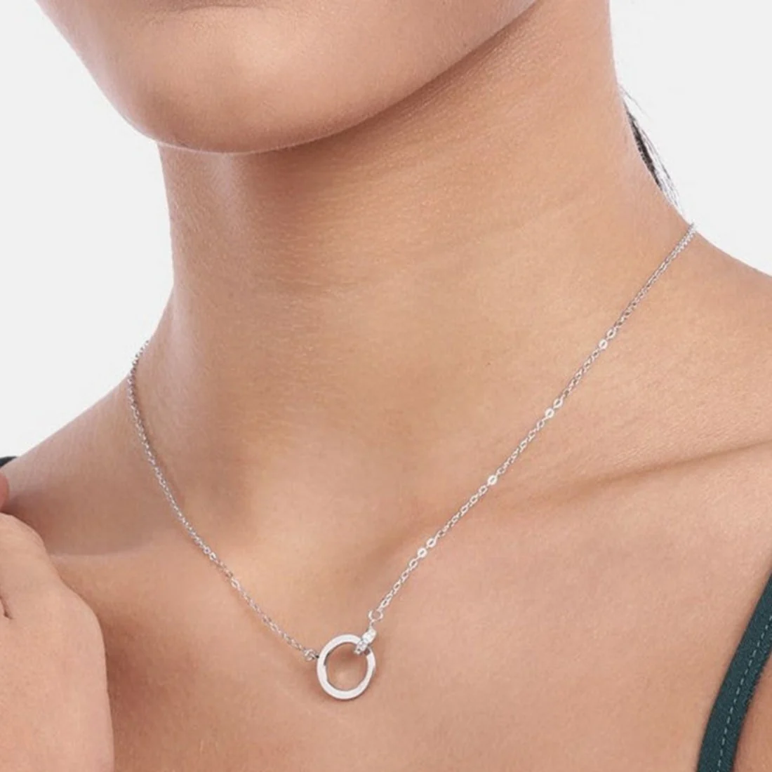 Circular Rhodium Plated 925 Sterling Silver Necklace - Image 2