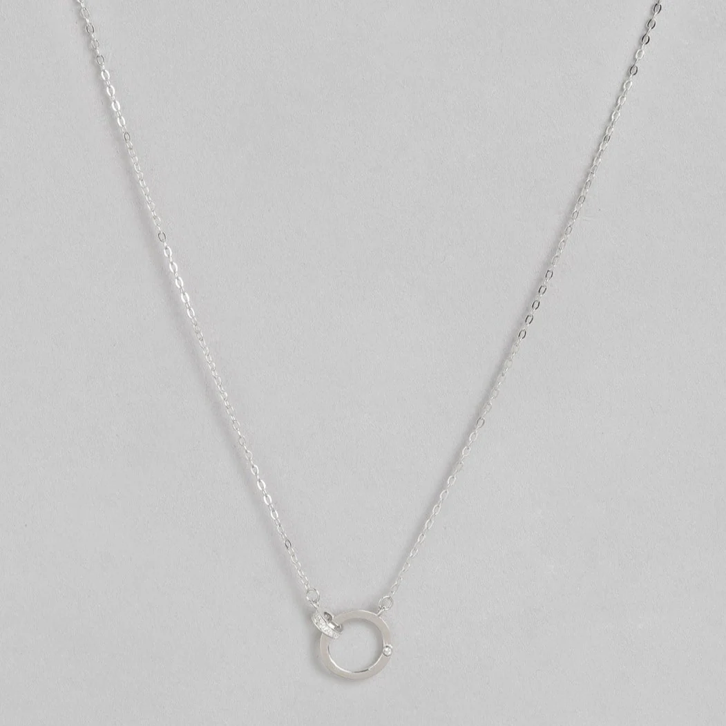 Circular Rhodium Plated 925 Sterling Silver Necklace - Image 4