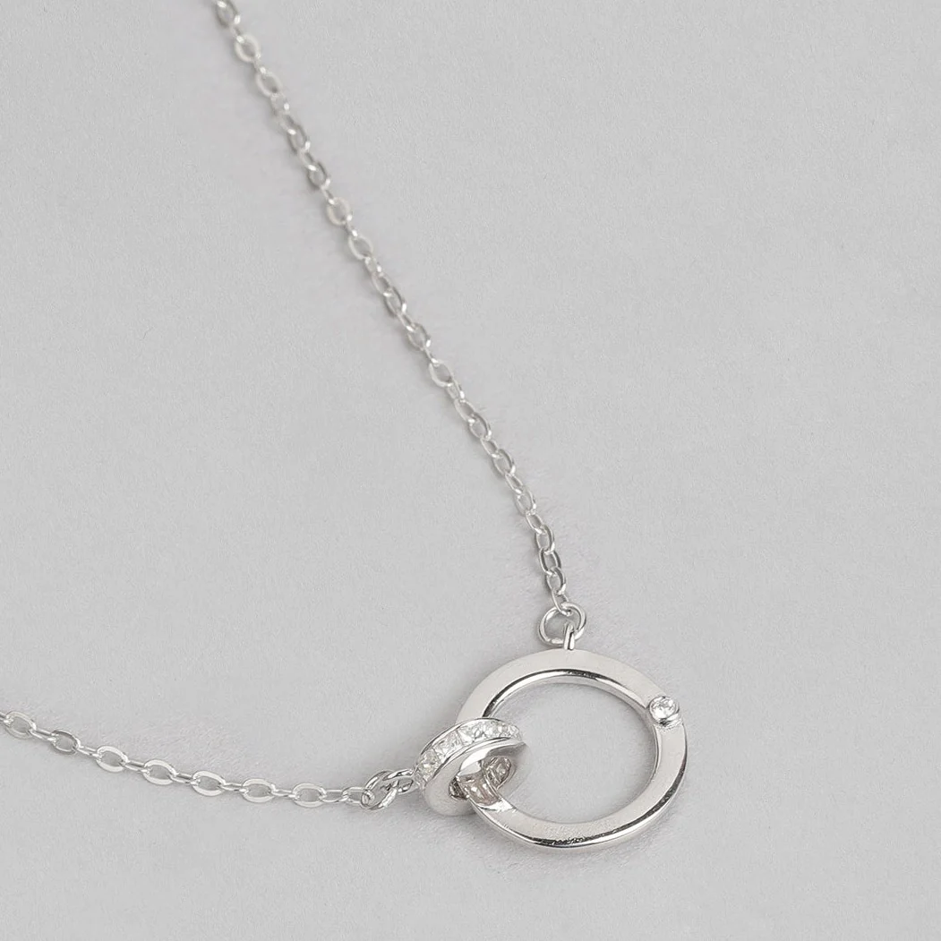Circular Rhodium Plated 925 Sterling Silver Necklace - Image 5