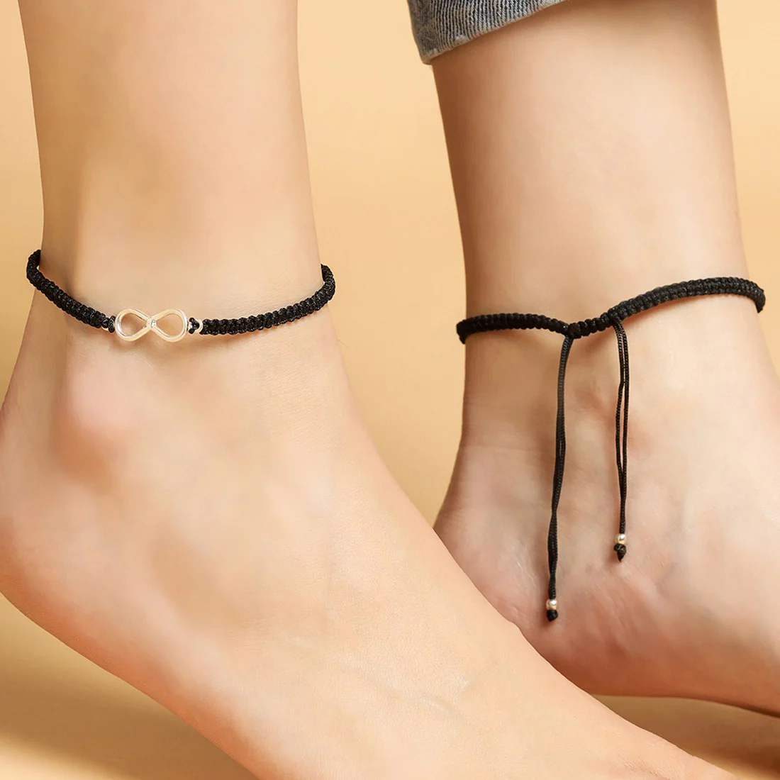 Black Thread Infinity 925 Sterling Silver Anklet - Image 2