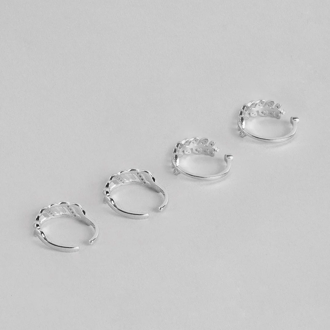 Leafy Waves Rhodium Plated 925 Silver Toe Ring Combo - Image 8